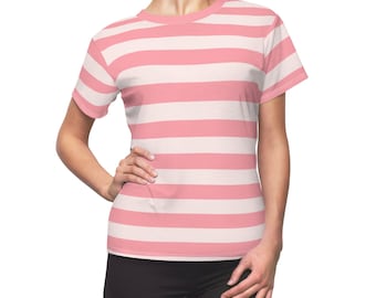 Rosa e branco listrado camiseta feminina, senhoras vintage retro designer adulto feminino estética moda cabida camiseta topo