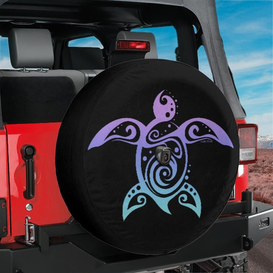 Sea Turtle Spare Tire Cover, Purple Rear Backup Camera Hole Tribal ...
