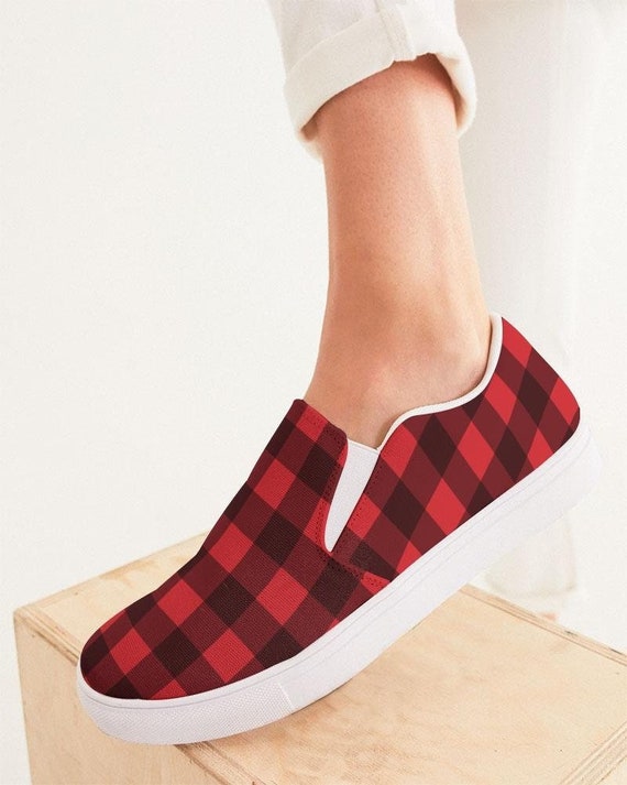 red and black plaid slip on shoes