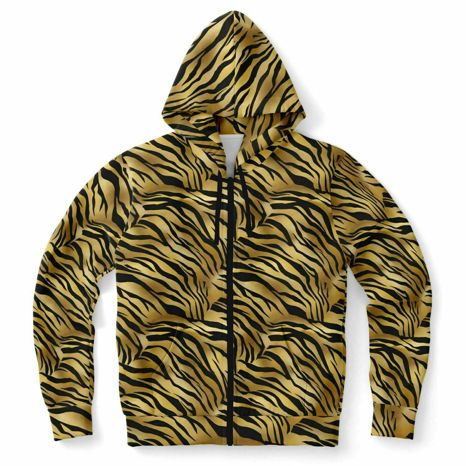 Tiger Stripes Zip up Hoodie, Animal Print Full Zipper Pocket Men 