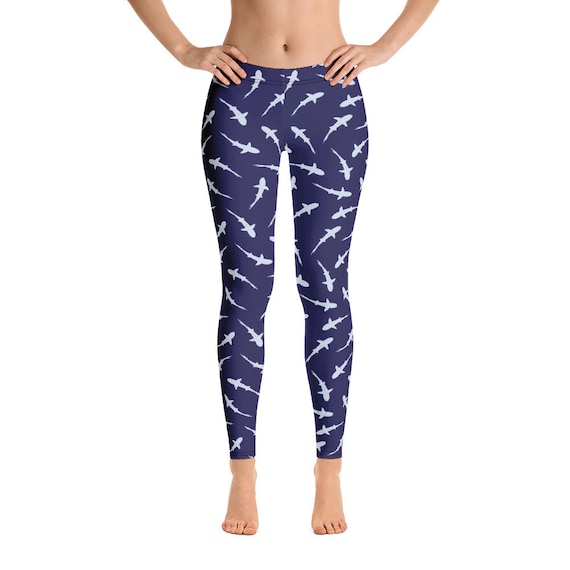 Shark Leggings Women, Marine Animal Navy Blue Printed Yoga Pants Graphic  Workout Running Gym Fun Designer Tights Gift -  Canada