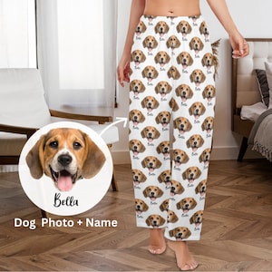Benutzerdefinierte Hundegesicht Pyjamas Hosen, Frauen Männer Foto Pfote personalisierte Name PJ Hund Haustier Lustige Taschen Hosen Paare Passende Damen Hosen