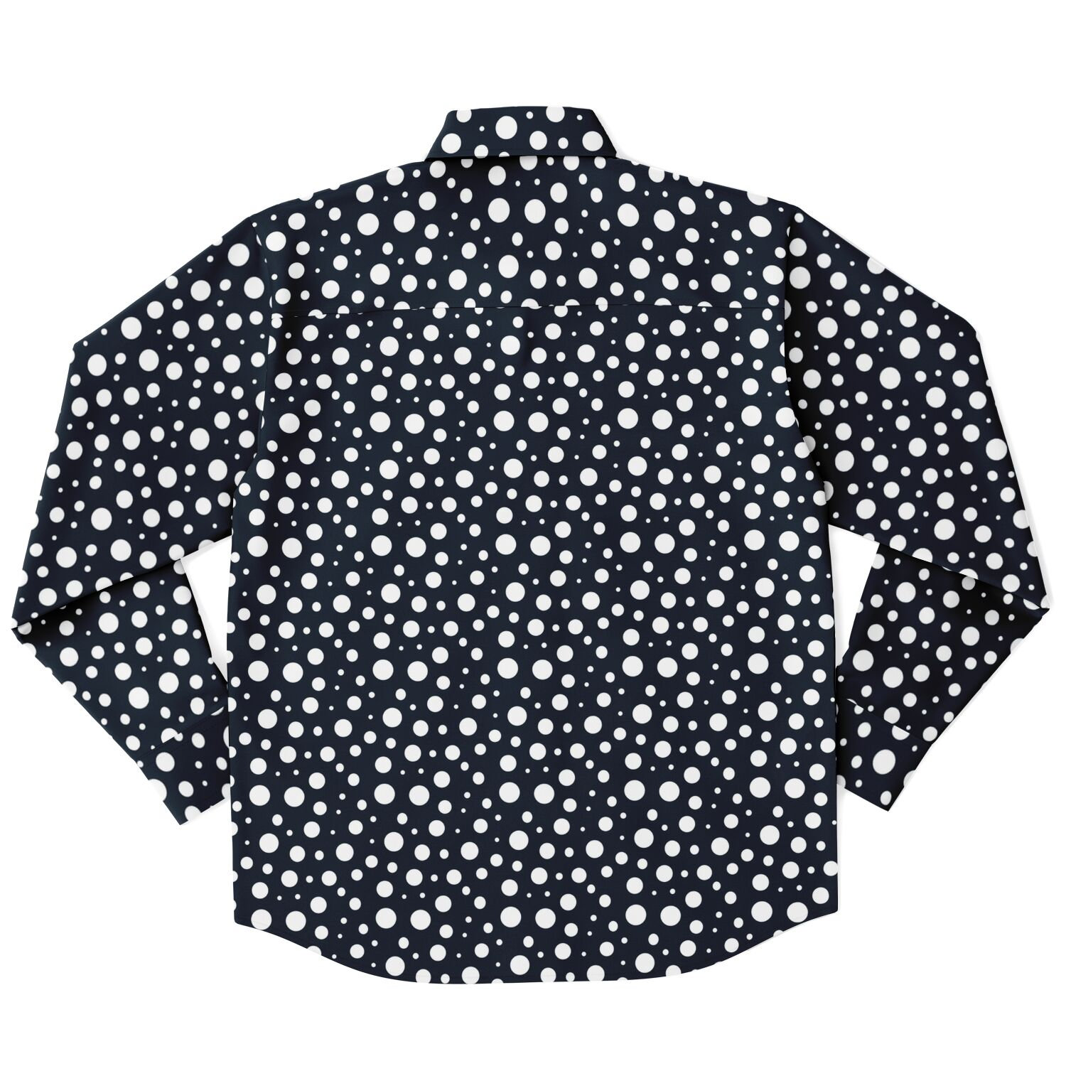 Navy Blue Polka Dots Long Sleeve Men Button up Shirt, Dark Blue