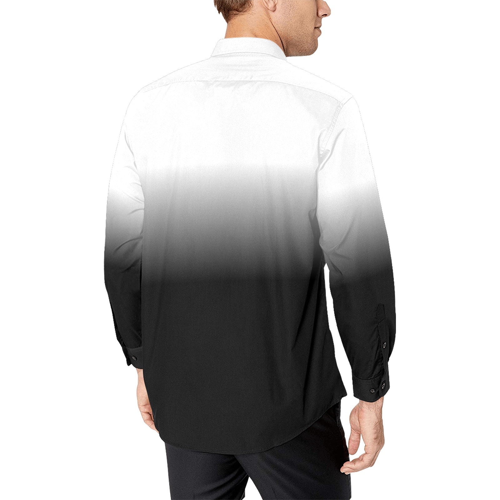 Black White Ombre Long Sleeve Men Button up Shirt, Gradient