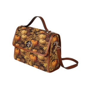 Herbst Herbst Canvas Satchel Tasche, Vintage Kürbisse Trauben Wasserdicht Cottagecore Braun Süße Frauen Crossbody Geldbörse Vegan Lederband Handtasche