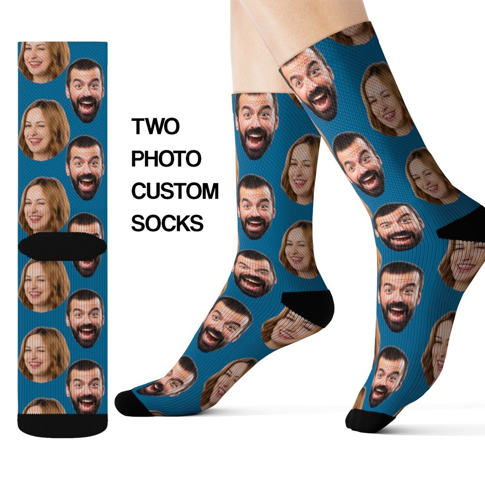 Custom Two Faces On Socks Personalized Photo Gift Couple Kids Etsy