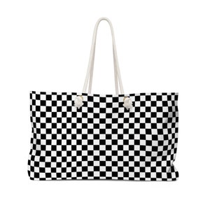 Karierte Einkaufstasche mit Seil Griffen, Schwarz Weiß Karo Racing Flagge Strand Leinwand Weekender Pool Reisen Sommer Große Schultertasche