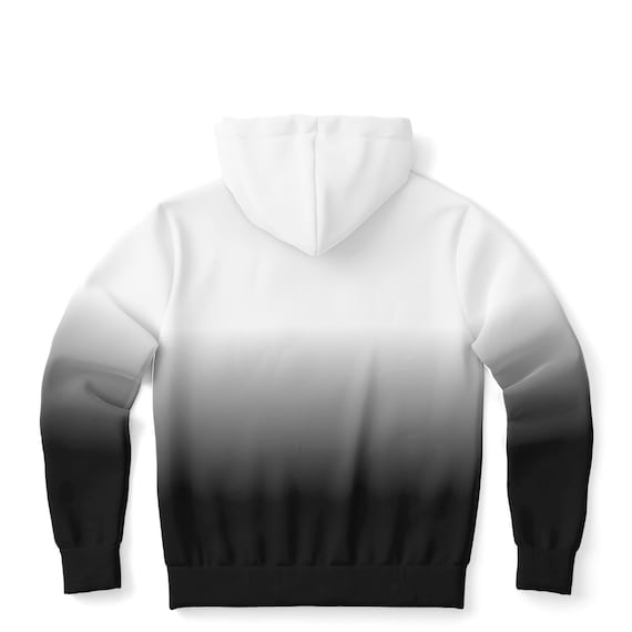 Black White Ombre Zip up Hoodie, Gradient Tie Dye Zipper