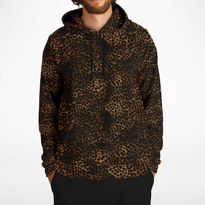 Sudadera con capucha con estampado de leopardo, guepardo animal marrón oscuro negro jersey hombres mujeres adulto estético gráfico algodón sudadera con capucha con bolsillos