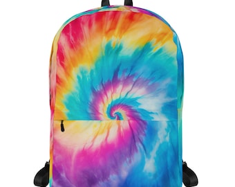 Rainbow Tie Dye Backpack, 15" Laptop Men Women Kids Gift Him Her School College Waterproof Pockets Aesthetic Canvas Bag