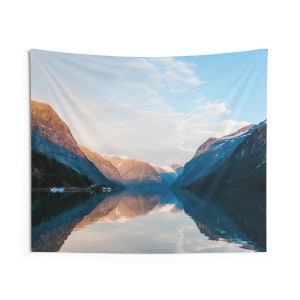 Lake Mountain Tapestry, Indoor Wall Scenic Rocky Mountains Landscape Nature Vintage Dorm Hanging Small Large Decor Bedroom Fabric