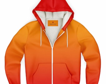 Orange Rot Ombre Zip Up Fleece gefüttert Hoodie, Tie Dye Farbverlauf Schwergewicht voll Reißverschlusstasche Männer Frauen Unisex Kapuzen-Sweatshirt-Jacke