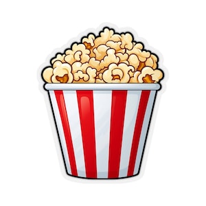 Popcorn Bucket Sticker Decal, Red White Striped Food Art Vinyl Laptop Cute Waterbottle Tumbler Car Waterproof Bumper Clear Die Cut Wall
