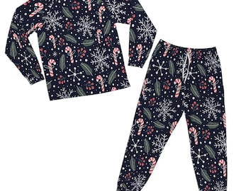 Christmas Pajamas Set, Candy Cane Xmas Unisex Women Men Ladies Female 2 Piece Pants Print Long Sleeve Top PJ Holiday Cozy Sleep Sleepwear