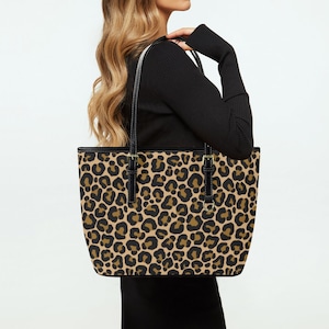Leopard Tragetasche Geldbörse, Animal Print Gepard braun Frauen Vegan Leder Handtasche Reißverschluss Top Designer handgefertigte Schulter Damentasche