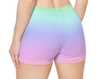Pastell Regenbogen Ombre Frauen Shorts, Tie Dye Pink Yoga Biker Sport Workout Gym Festival Laufende Feuchtigkeitstransport Damen Spandex Böden
