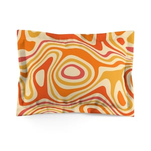 Retro 70s Groovy Microfiber Pillow Sham, Orange Matching Duvet Bed Cover King Standard Unique Home Bedding