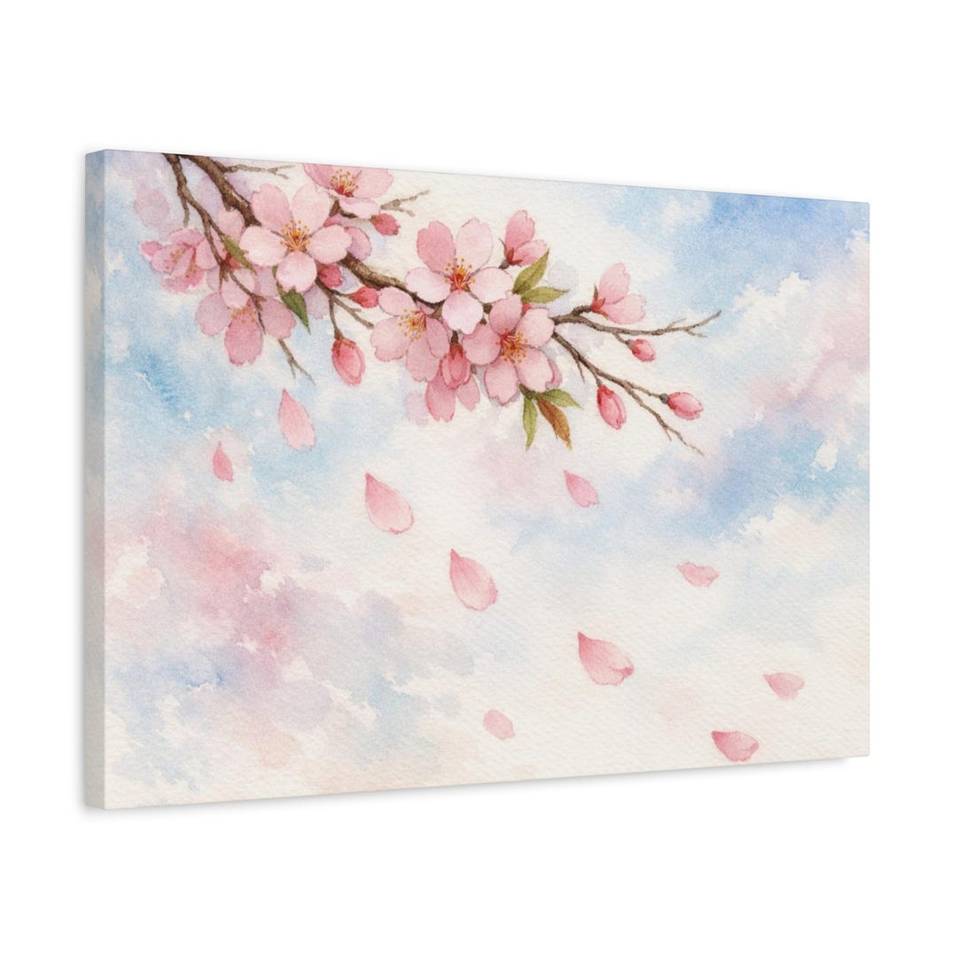 Cherry Blossom Canvas Gallery Wrap, Watercolor Pink Floral Flowers Wall ...
