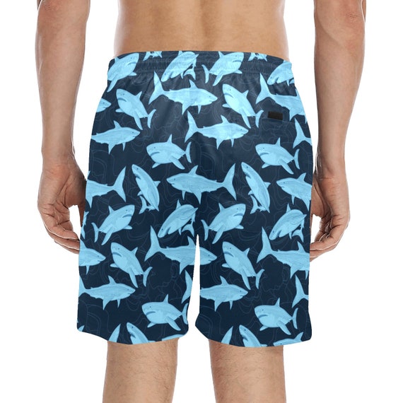 Navy Shark Maillot de bain pour homme, bleu mi-long Short de plage avec  poches avant et arrière en maille lin cordon de serrage décontracté maillot  de bain été grande taille 