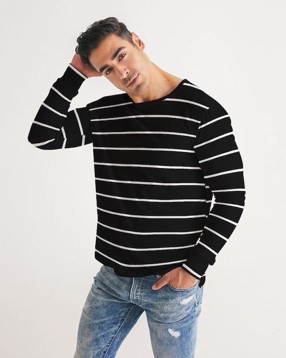 Black White Striped Men Long Sleeve Tshirt Wide Thin Stripe Unisex Guys Women Designer Graphic Aesthetic Printed Crew Neck Tee Etsy UK