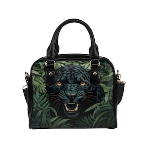 Black Jaguar Purse, Animal Print Panther Puma Pattern Cute Small Shoulder Bag Vegan Leather Women Designer Handbag Crossbody