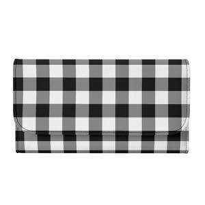 Cartera de mujer con cuadros escoceses, de piel sintética con tres pliegues, con bolsillo grande con cremallera, para tarjetas de crédito, monedas y dinero en efectivo