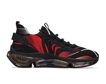 Zapatillas deportivas con amortiguación de aire para hombre, de color rojo y negro, de malla transpirable, con cordones y estampado deportivo, calzado deportivo informal de diseño