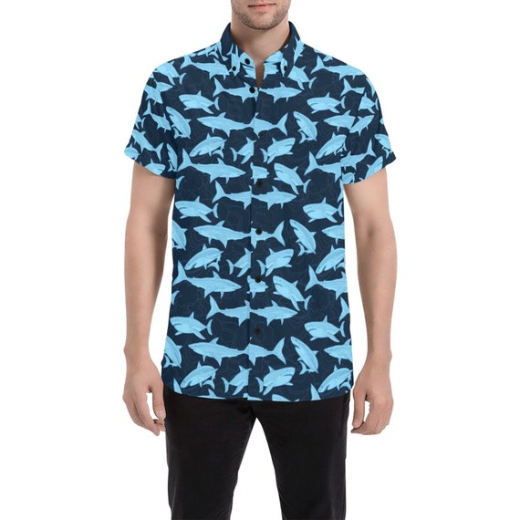 Shark Short Sleeve Men Button up Shirt, Fish Blue Print Casual Buttoned  Down Summer Dress Shirt Gift Husband -  Canada
