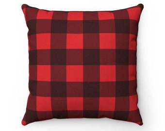 Buffalo Plaid Pillow Case, Square Red and Black Check Throw Decorative Cover Decor