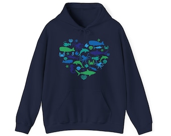 Meeresbiologie Hoodie, Ozean Leben Walhai Tiere Biologe Herz Pullover Männer Frauen Ästhetik Erwachsene Kapuzen-Sweatshirt