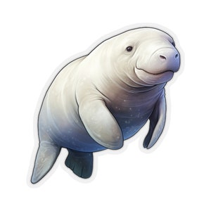 Manatee Sticker Decal, Ocean Sea Marine animal Art Vinyl Laptop Cute Waterbottle Tumbler Car Waterproof Bumper Clear Die Cut Wall