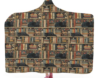 Couverture à capuche, fleurs florales, chat noir, lecture en polaire douce, moelleuse et confortable, chaude, adulte, homme, femme, enfant, grande capuche portable, cadeau