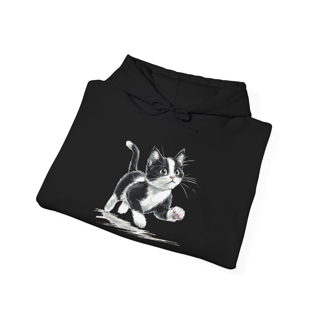 Cute Cat Hoodie, Animal Tuxedo Black White Kitten Pullover Men Women ...