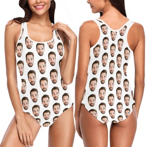 Custom Face Bathing Suit Women, Personalized Photo Swimsuit Bride Squad Bachelorette Plus Size One Piece Swim Bridesmaid
