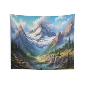 Mountain Art Tapestry, Nature Trees Wall Hanging Landscape Indoor Aesthetic Large Small Decor Home College Dorm Room
