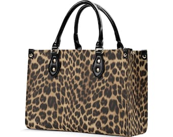 Leopard Axelväska, Djur gepardmönster Brun Axelväska Veganskt Läder Handväska med Topphandtag Tryck Liten Stor Väska Dam Dam Designerväska