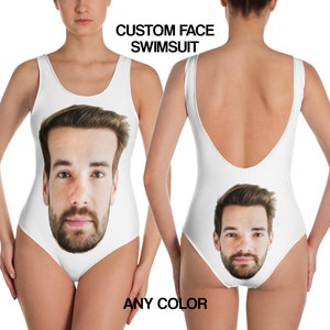 Custom Face One-Piece Swimsuit, Selfie Print Bachelorette Bridal Party Personalized Bathing Suit Swimwear Anniversary Gift Idea Her