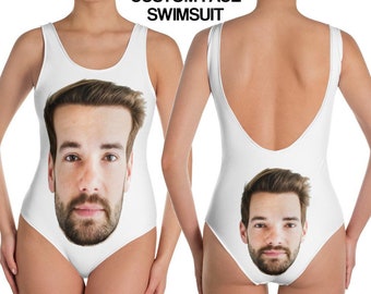 Custom Face One-Piece Swimsuit, Selfie Print Bachelorette Bridal Party Personalized Bathing Suit Swimwear Anniversary Gift Idea Her