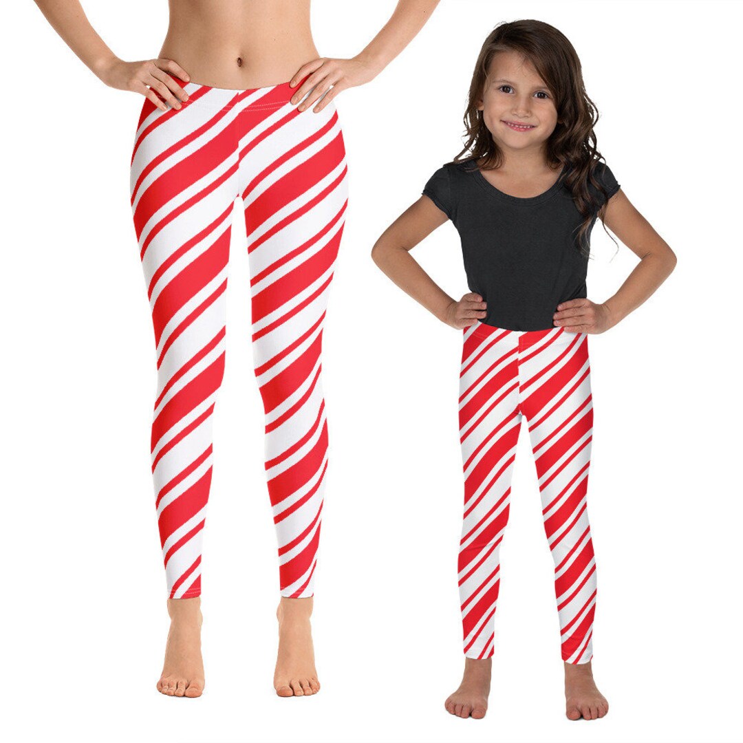 Christmas Candy Cane Leggings, Red White Striped Printed Yoga Workout