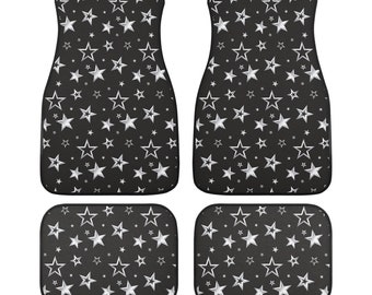 Stars Car Front and Back Floor Mats (Set of 4),  Black Print Aesthetic Auto Vehicle Suv Truck Accessories Rubber All Weather Women Men Mat
