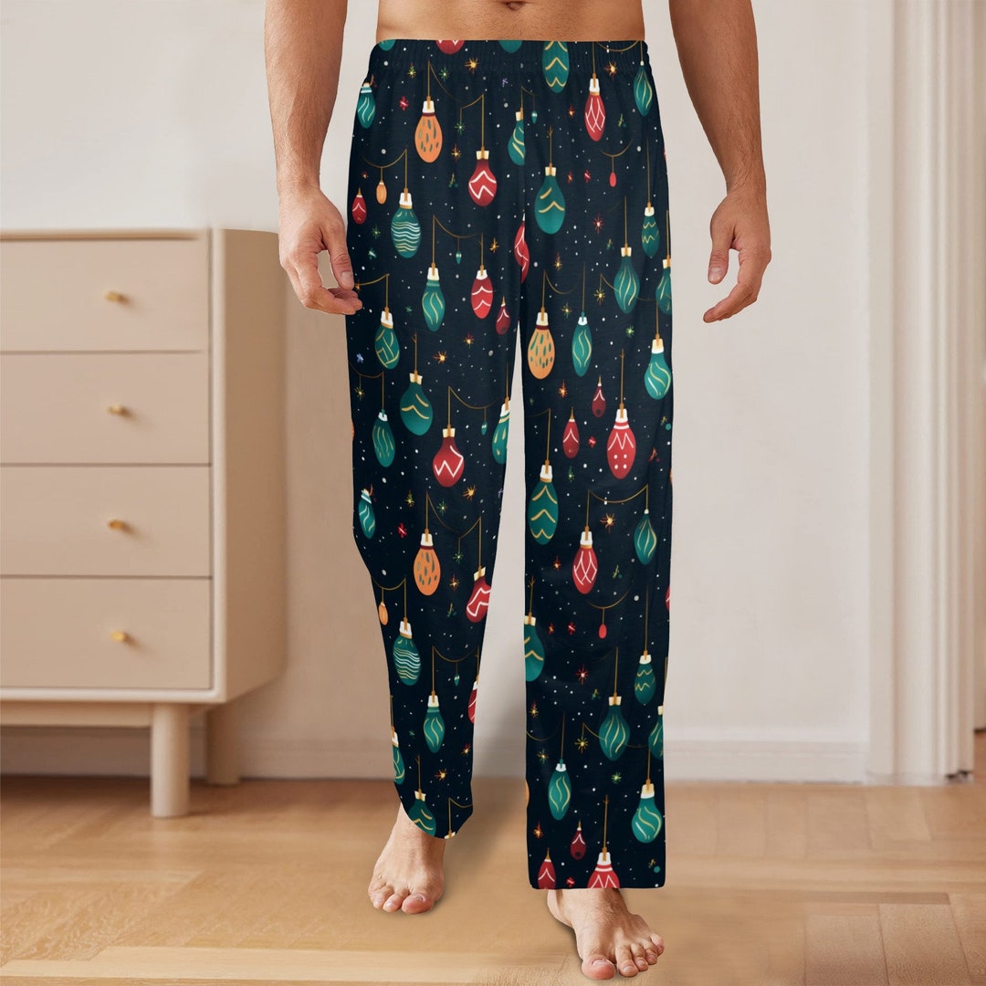 Christmas Lights Men Pajamas Pants Green Festive Holidays Decoration Xmas Satin PJ Pockets Sleep Trousers Couples Matching Trouser Bottoms Etsy Canada