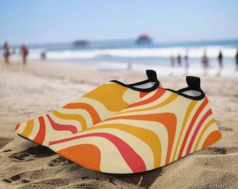 Zapatillas acuáticas Groovy, color naranja, estilo retro de los años 70, de secado rápido, impermeables, para piscina, yoga, playa, verano, sin cordones, para hombre, mujer y niño.