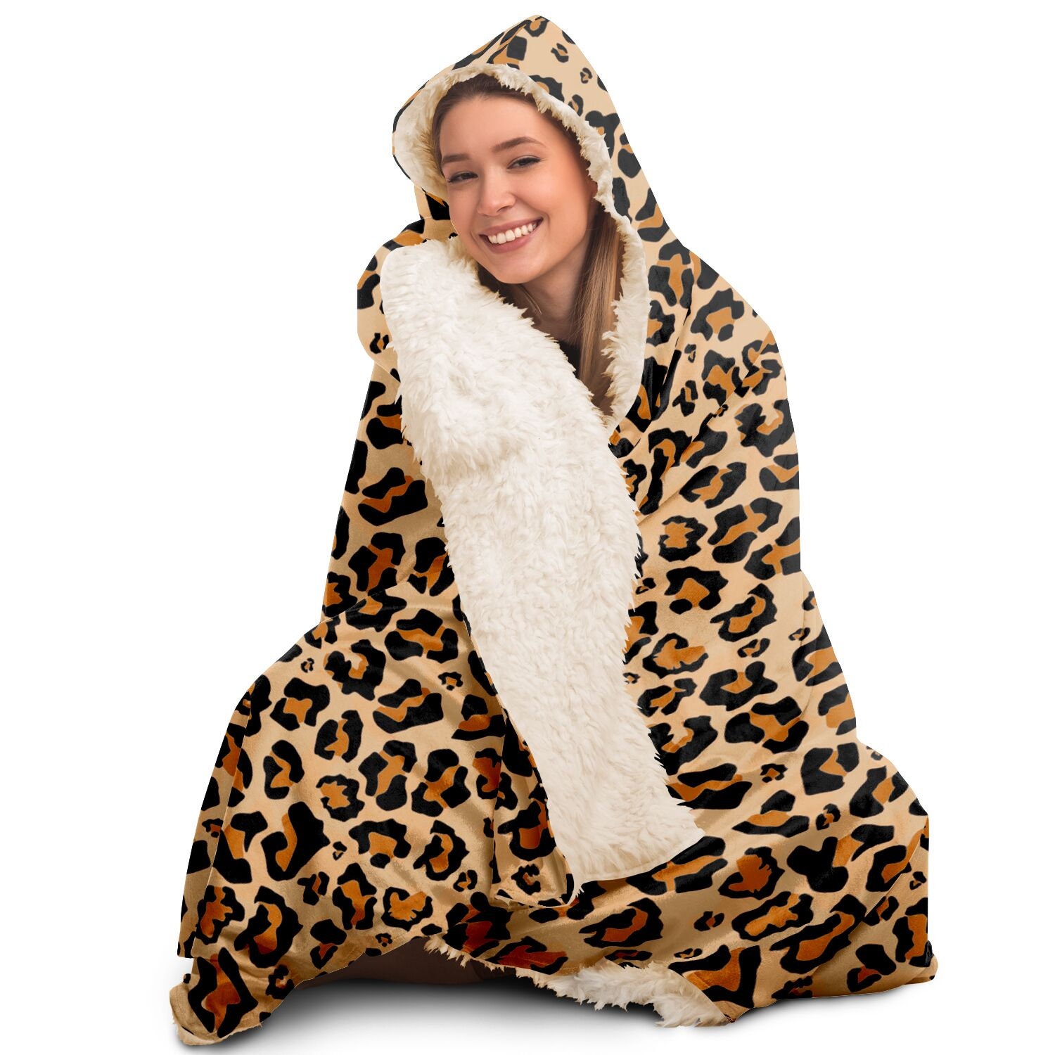 Discover Leopard Hooded Blanket, Animal Print Cheetah Sherpa Fleece Soft Fluffy Cozy Warm Adult Men Women Kids Large Gift