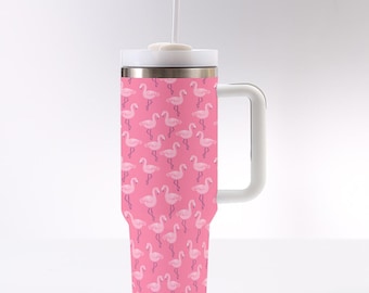 Pink Flamingo 40 oz Tumbler with Handle Straw, Stainless Steel Cup Travel Mug Coffee Insulated Sublimation Office Gift Men Women