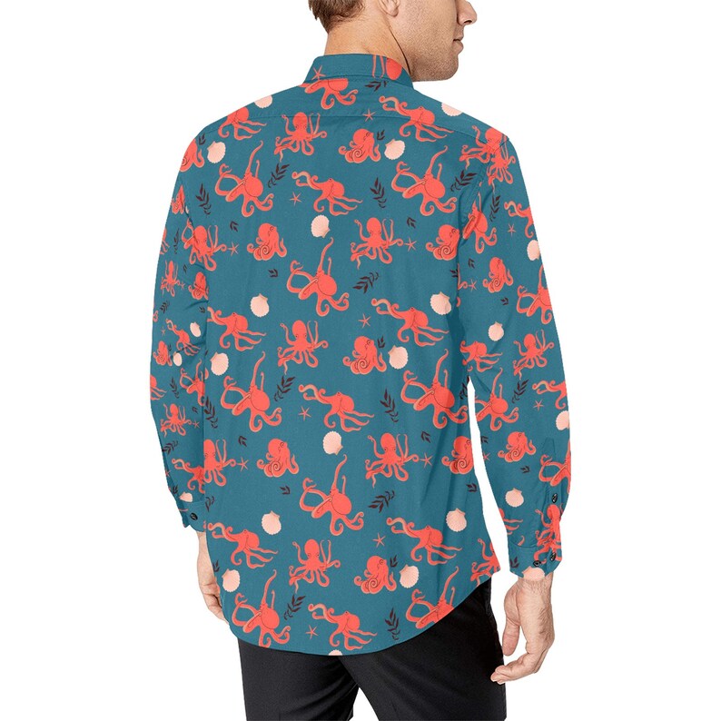 Octopus Men Button up Shirt, Long Sleeve Kraken Marine Animals Beach ...