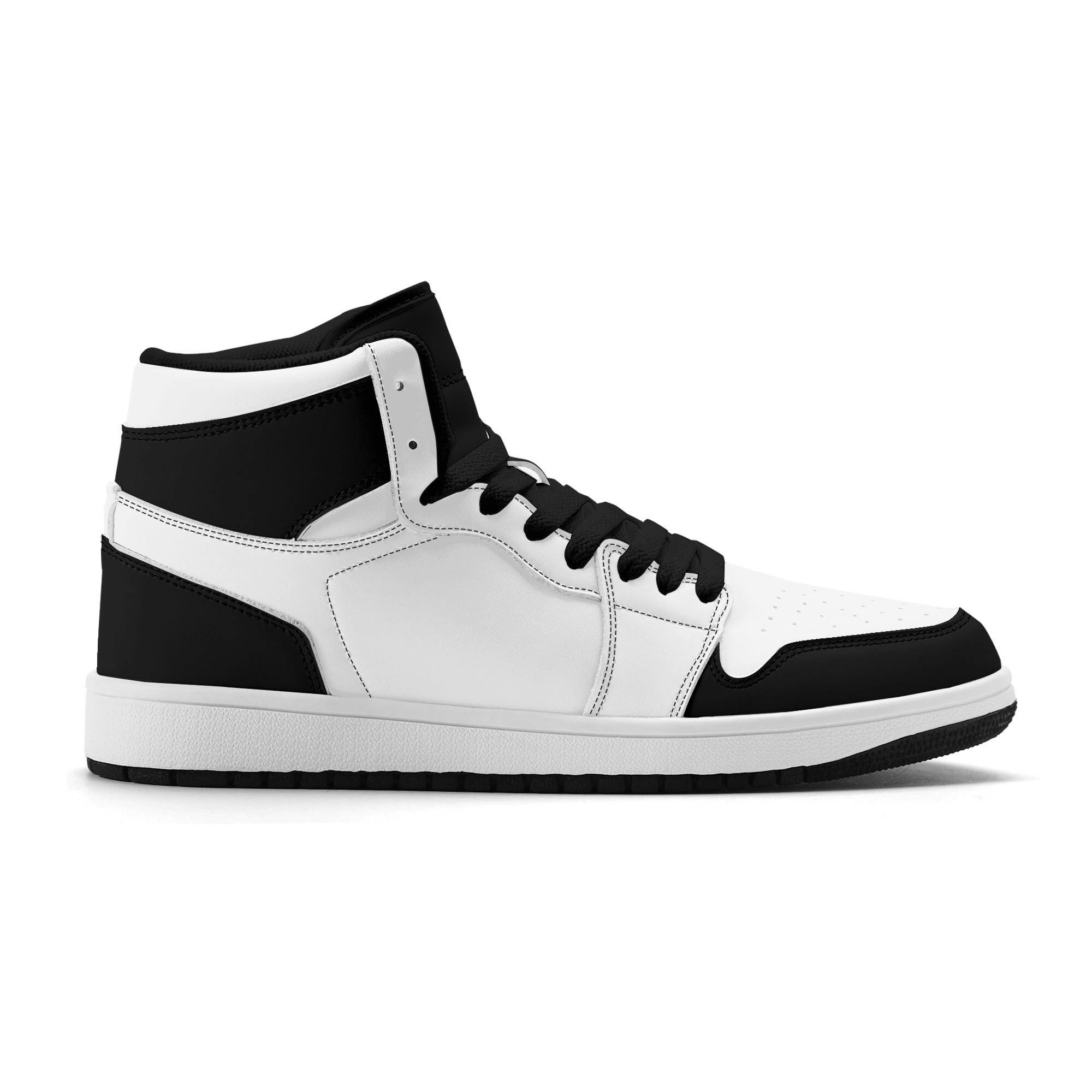 Black White Men High Top Leather Shoes, Two Tone Color Vegan 