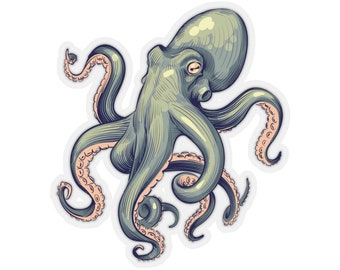 Octopus Sticker, Marine Animal Kraken Cute Vinyl Decal Label Phone Transparent Clear Small Large Art Computer Hydro Flask Wall Car Laptop