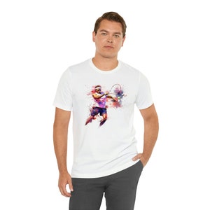 Tennis Player Men Tshirt, Watercolor White Designer Graphic Aesthetic Fashion Crewneck Tee Top Short Sleeve Shirt
