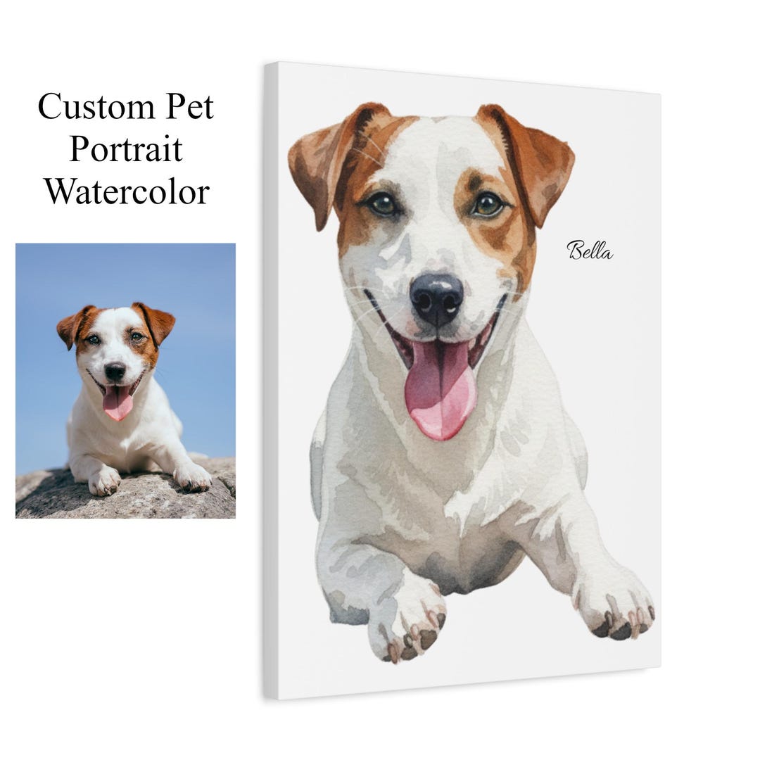 Custom Pet Portrait Canvas Gallery Wrap, Watercolor Painting Dog Cat ...