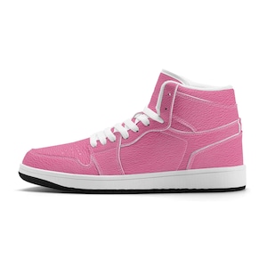 Pink Women High Top Leather Shoes, Retro Lace Up Sneakers Footwear Vegan Streetwear Ladies Girls White Trainers Designer Gift